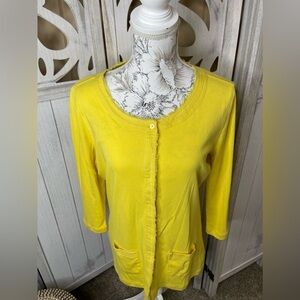 Bogner Yellow Hidden Button Cardigan Sweater Size Large 12